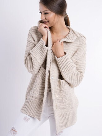 OVERSIZE Damen Strickjacke mit Druckknöpfe CALVIN beige