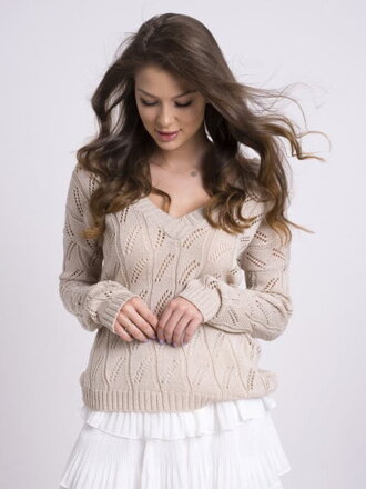 Damenpullover mit Strickmuster AMIE beige