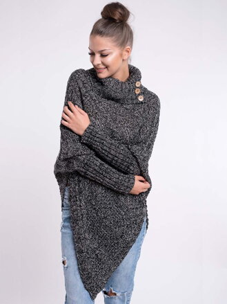 Gestricktes Damen Poncho CARLA schwarz meliert