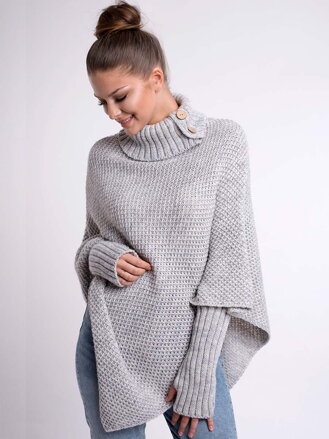 Damen Strickponcho FELICIA hellgrau