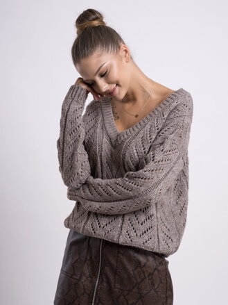 Damenpullover mit Strickmuster ALAN mocca