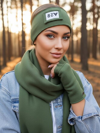 Damen Set Schal + Stirnband olivgrün