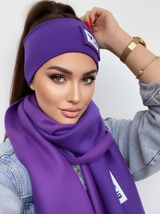 Luxuriöses VSB Sweat-Set: Schal + Stirnband, Lila