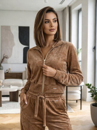 Damen Crop-Top Velours VSB NORA Sweatshirt Beige