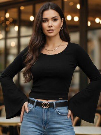 Schwarzes Baumwoll-T-Shirt VSB DORA mit langen Ärmeln