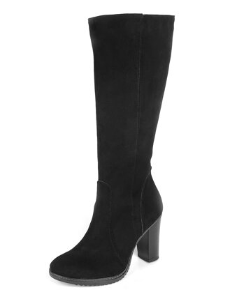 Damen Lederstiefel mit Absatz Ema 08 schwarz matt