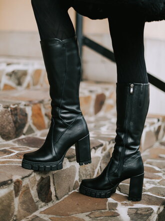 Damen Lederstiefel mit Absatz LOTTA schwarz glänzend