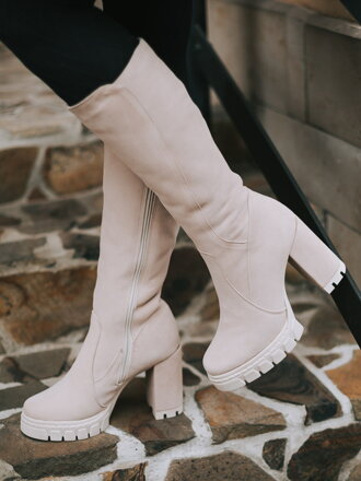 Damen Winterstiefel aus gebürstetem Leder LOTTA creme