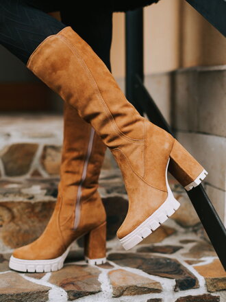 Trendige Senfstiefel aus echtem gebürstetem Leder LOTTA