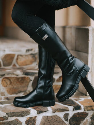Schwarze Damenstiefel aus echtem Leder MARINA