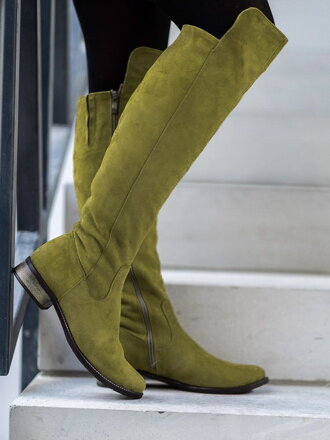 Damen Lederstiefel über den Knien Ema 040 olivgrün