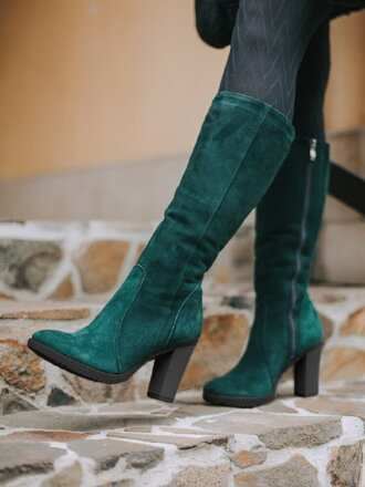 Damenstiefel aus echtem gebürstetem Leder EMA 08 Smaragd