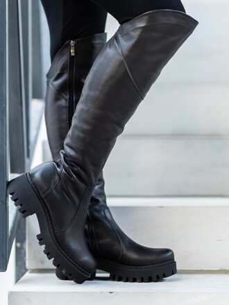Hohe schwarze Stiefel aus echtem Leder GRASSO KOT schwarz