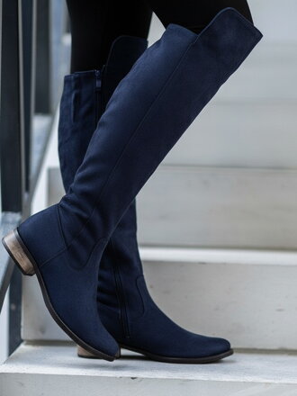 Damen Lederstiefel über den Knien Ema 040 dunkelblau