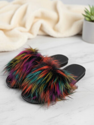 Offene Damen Hausschuhe Modell mit Pelz bunt