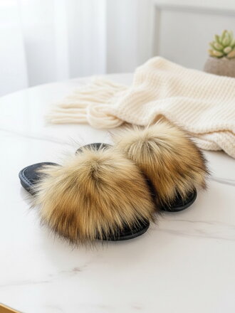 Offene Damen Hausschuhe Modell mit Pelz braun