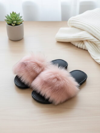 Offene Damen Hausschuhe Modell mit Pelz rosa