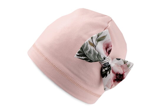 Mädchenmütze mit Schleife in blassrosa Farbe