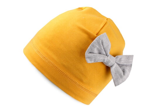 Dievčenská čiapka s mašličkou v žltej farbe