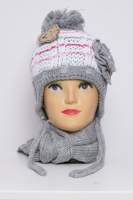 Mädchen Mütze mit Schal K55 grau