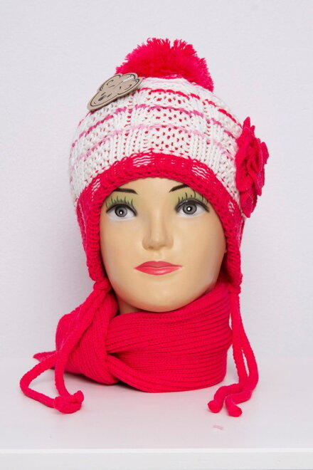 Mädchen Mütze mit Schal K55 Amarant
