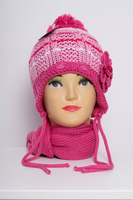 Mädchen Mütze mit Schal K55 Fuchsie