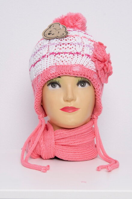 Mädchen Mütze mit Schal K55 lachsrosa