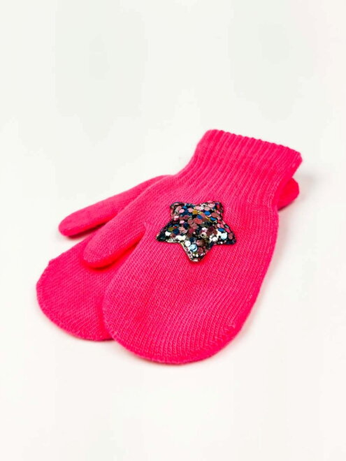 Jednofarebné dievčenské rukavice HVIEZDA ružové