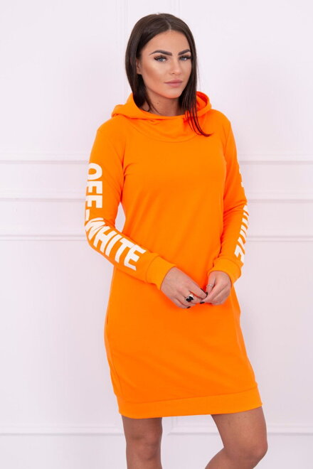Damen Sport-Sweatshirt Kleid 62072 OFF WHITE neo-orange