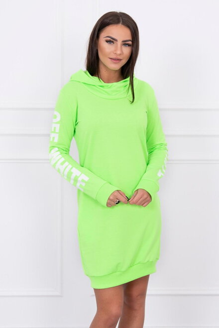 Damen Sport-Sweatshirt Kleid 62072 OFF WHITE neo-grün