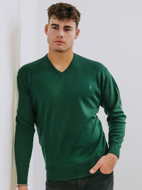 Elegantný pánsky sveter s V výstrihom zelený 