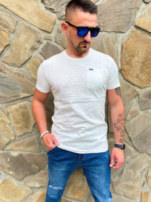 Pánske tričko krátky rukáv s ozdobným vreckom biele