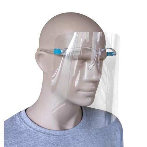 Durchsichtiges Schutzschild mit Brille-Befestigung
