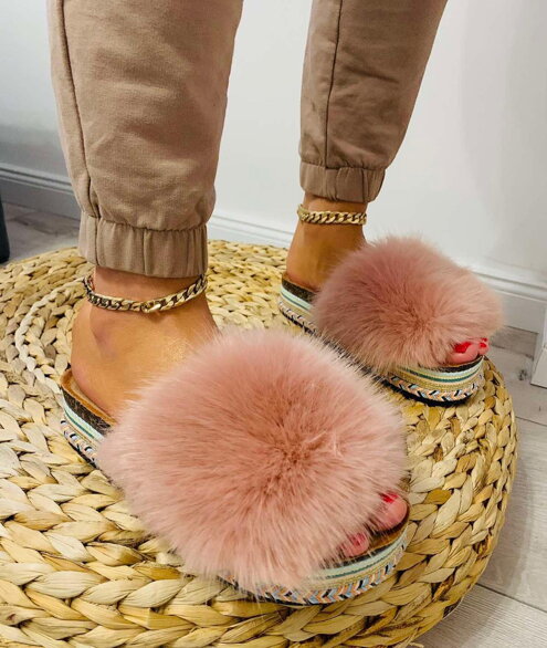 Damen Sommer Espadrilles mit Pelz-Applikation CK170 alt-rosa