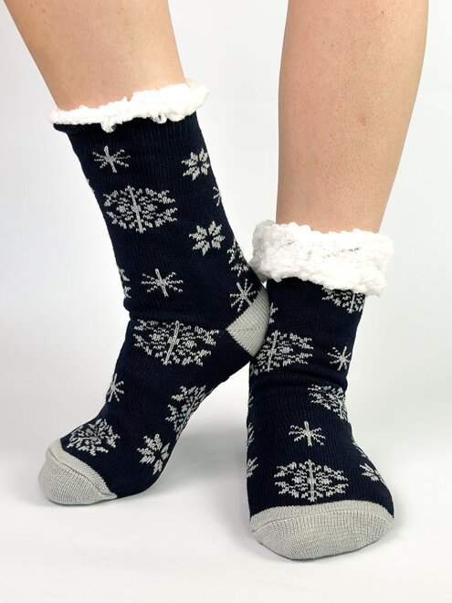 Dámske ponožky v tmavo-modrej farbe s vločkami L26031