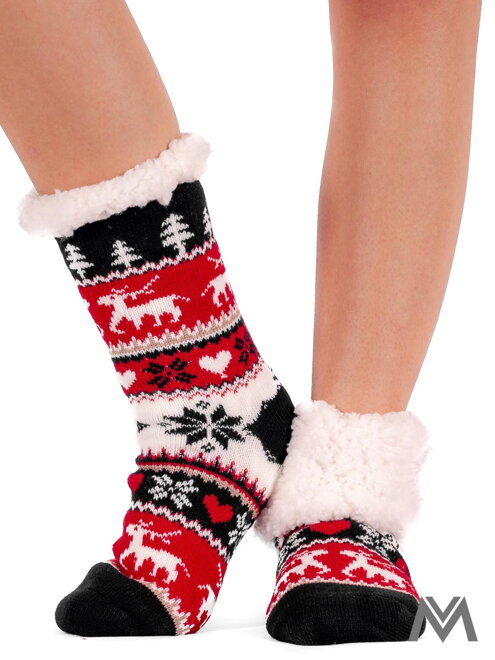 Damensocken Rentier+Herz L-28052 schwarz-rot