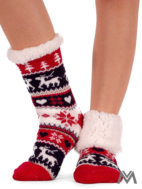 Damensocken Rentier+Herz L-28052 rot-schwarz