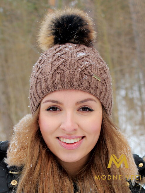 Damen Strickmütze mit Bommel ADA braun
