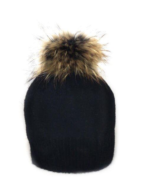 Schwarze ELL-Alpakamütze mit Bommel
