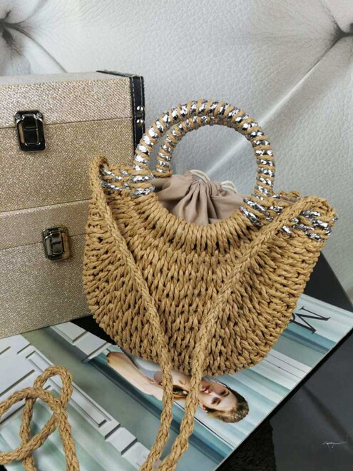 Stylische Damen-Sommerhandtasche CN8272 mit silbernen Nähten, braun