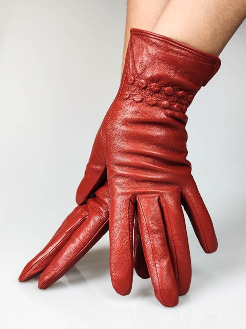 Damen Lederhandschuhe mit Zierapplikation orange