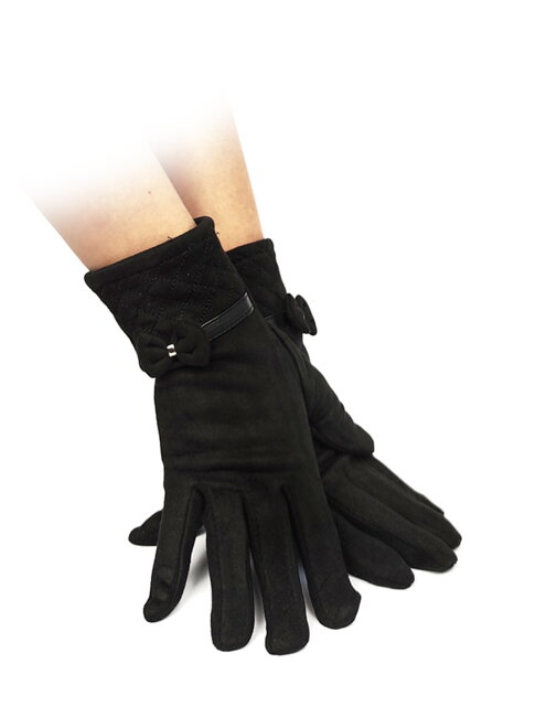 Trendige Damen Fleecehandschuhe mit Schleife schwarz