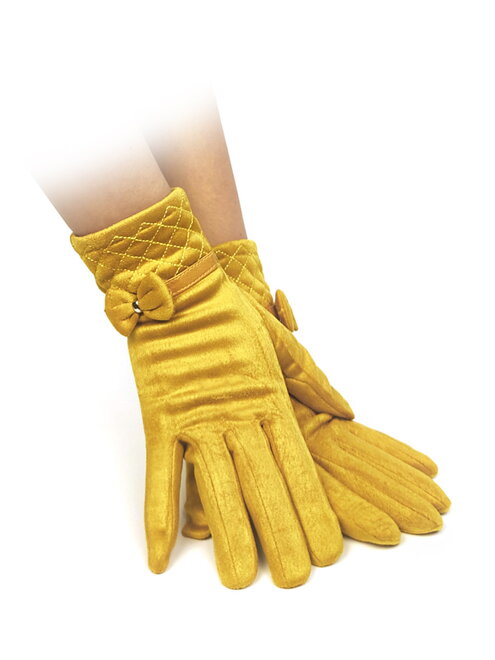 Trendige Damen Fleecehandschuhe mit Schleife senf