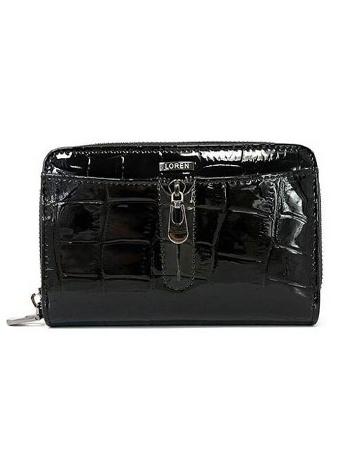 Damen Leder-Geldbörse Loren 55025-CB Krokodil Muster schwarz