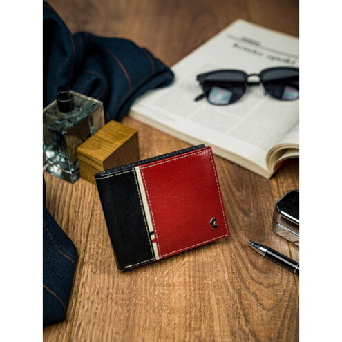 Pánska kožená peňaženka 323-RBA-D/7016 čierno-červená