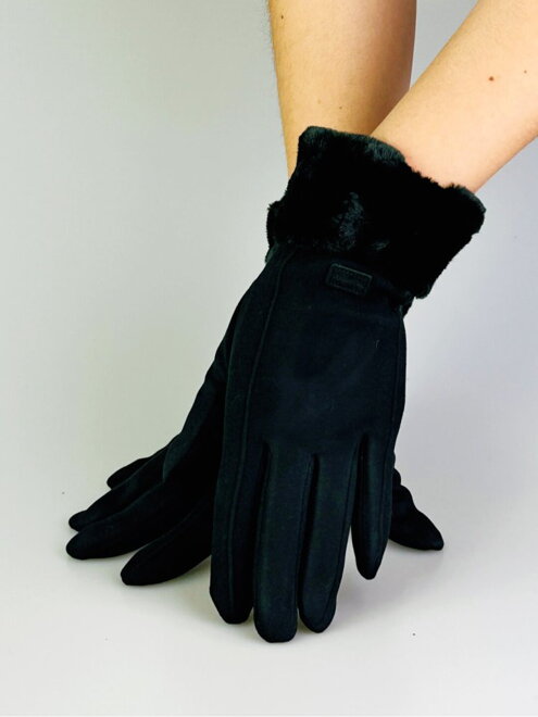 Dámske rukavice s mini nášivkou čierne