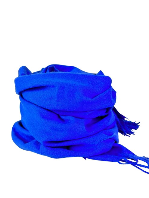 Dámsky šál ukončený strapcami v modrej farbe