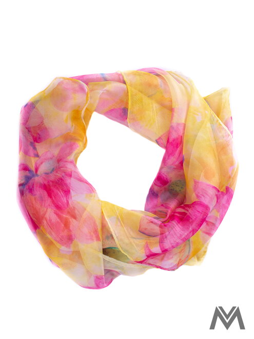 Seidenschal H43 gelb mit Blumenmuster