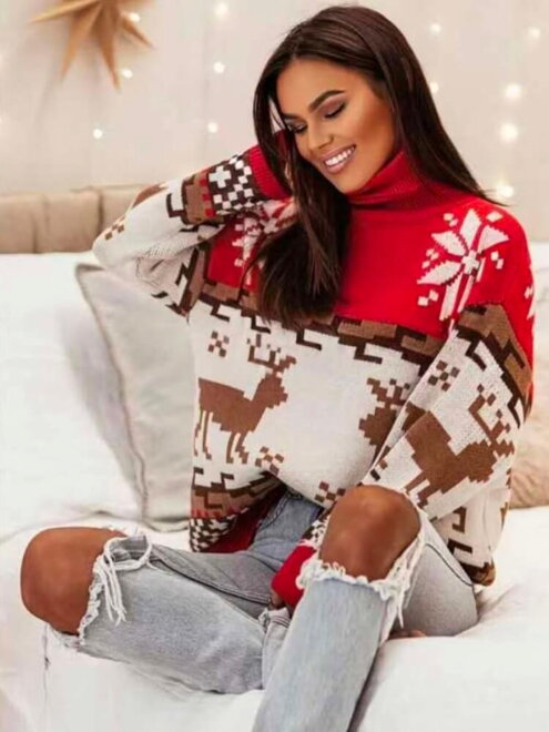 Dámsky owersize pletený vianočný sveter 