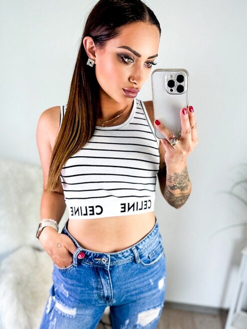 Letný dámsky croptop CELINE biele pásiky 